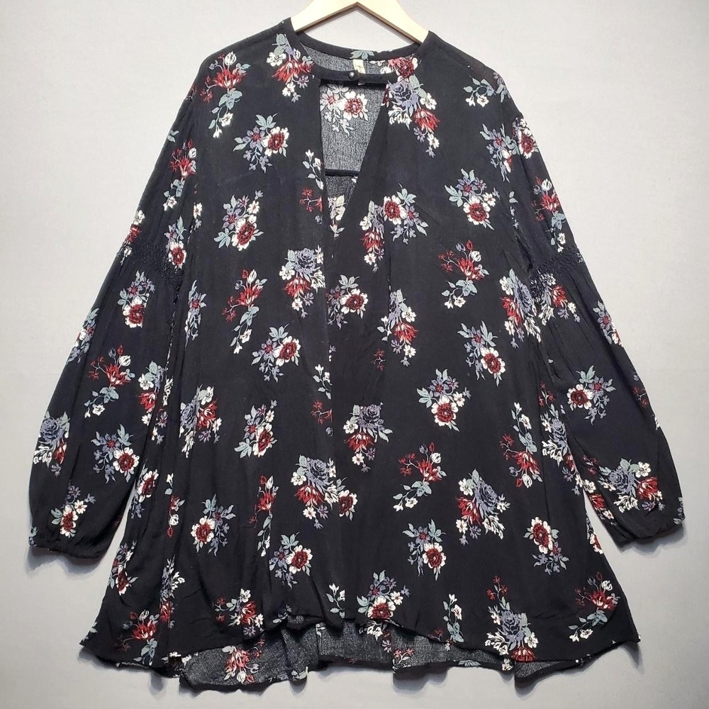Free People Tree Swing Floral Tunic Mini Dress Raven Combo Womens‎ S Black Boho